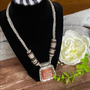 Chico's Silver and Orange Pendant Necklace